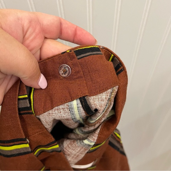 Free People 2 Pc Brown Stripe Sleeveless Top Three Button Mini Skirt Set Sz 10 - Picture 11 of 14